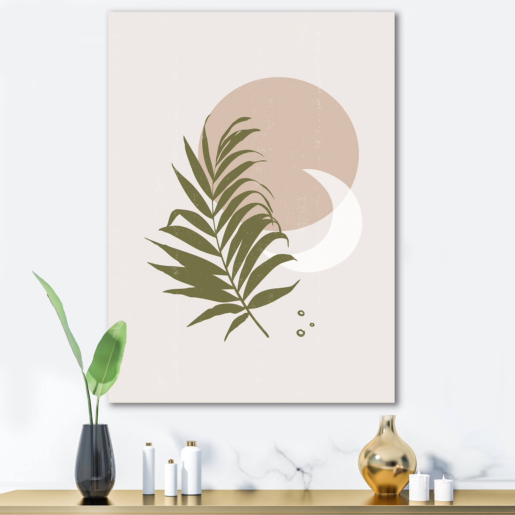 Designart - Abstract Sun and Moon With Green Leaf II
